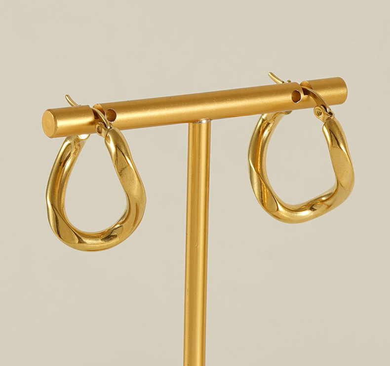 1 Pair Simple Style Geometric Irregular Stainless Steel 18k Gold Plated Hoop Earrings display picture 3