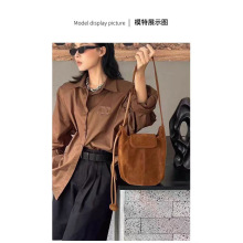 2025新款磨砂麂皮水桶包南瓜包女高级感小众设计单肩腋下斜挎包包