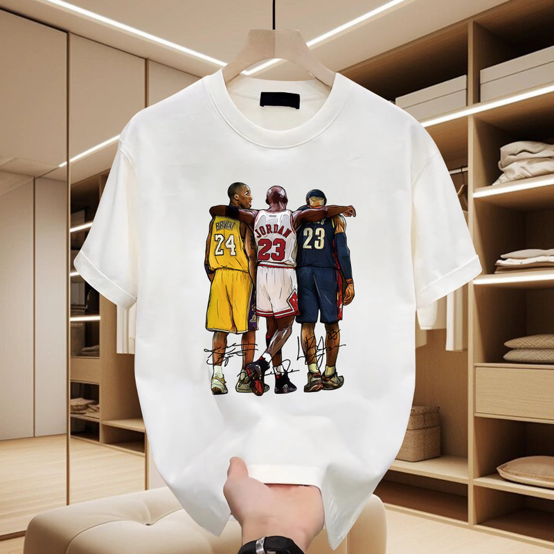Heavyweight Pure Cotton Trendy Brand Printed Men's Short-Sleeve T-Shirt 2025 New Summer Popular Trendy Cool Casual Tee
