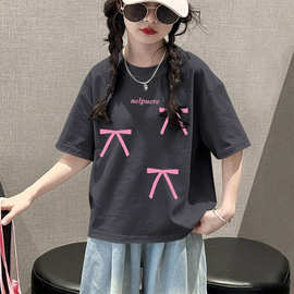 俏妮卡女童短袖t恤大童夏季宽松百搭青少年女孩夏款衣服休闲上衣