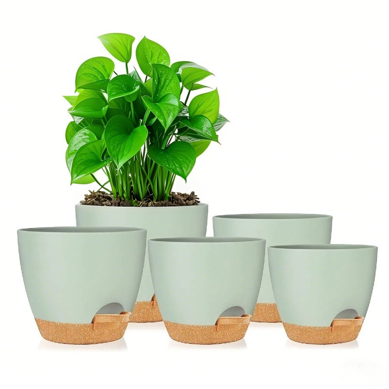 電商人気のレイジー吸水ポット既製品セット、厚みのあるPP植木鉢、トレイ付き、個別包装、ラベル付き、ドロップシッピング|undefined