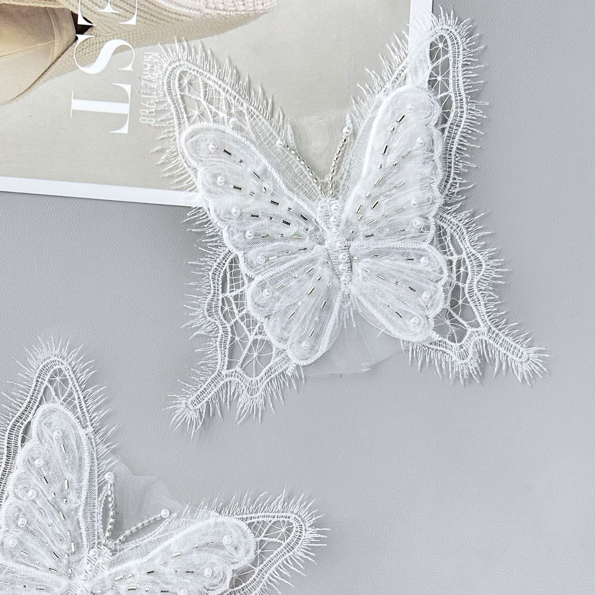 Hermoso encaje blanco perla mariposa decoración de ropa accesorios de belleza de ropa suéter bolsas zapatos sombreros decoración image 4