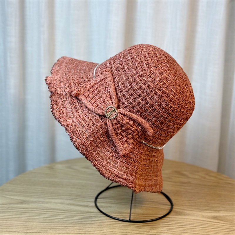 Women's Straw Hat With Ruffle Edge And Bow For Summer Sunshade_voghion.com