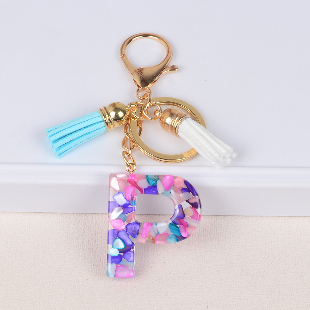 Keychain de iniciales de goteo de pegamento mezcla de piedra de letras de llaves lindas bolsos de damas llaves de automóviles colgantes joyas