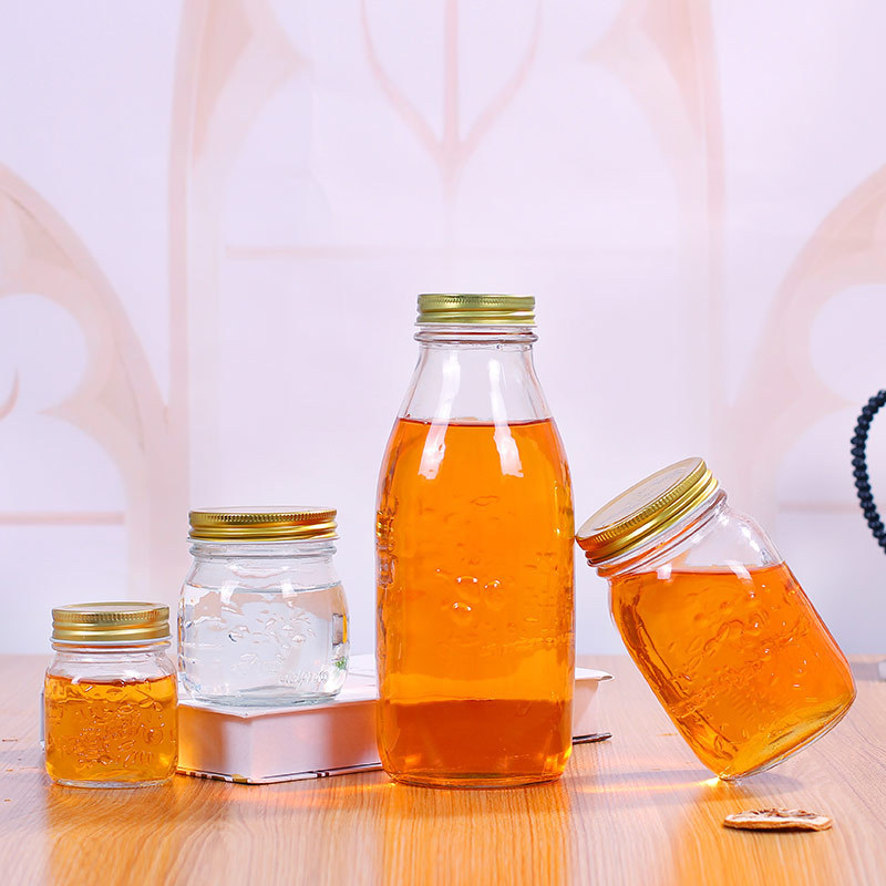 雕花玻璃瓶储物罐蜂蜜果酱瓶梅森沙拉密封花茶罐马口铁盖密封保鲜