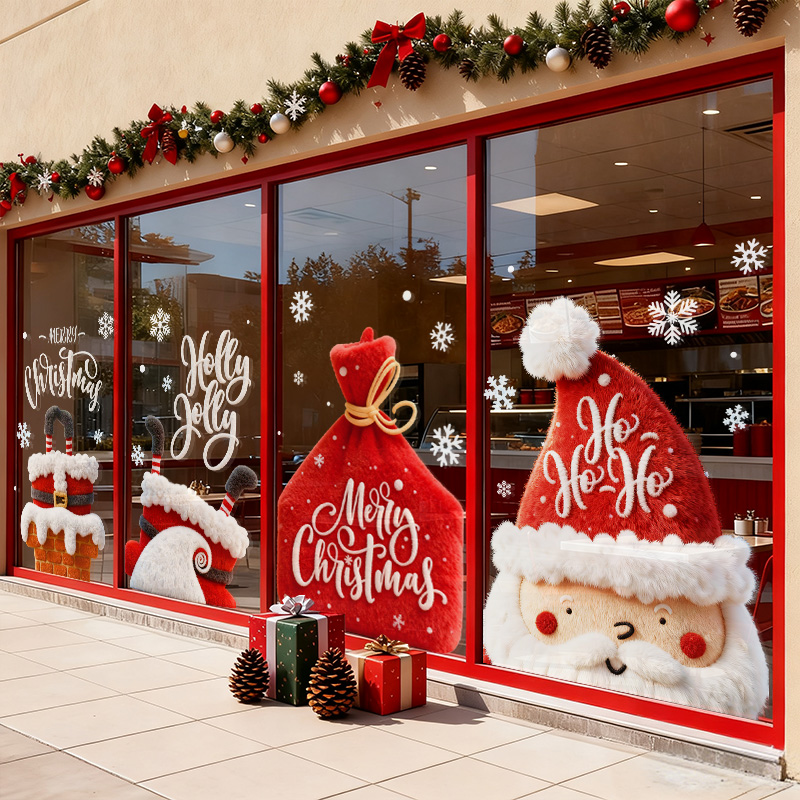圣诞节氛围场景布置christmas耶诞装饰圣诞老人静电贴纸玻璃墙贴