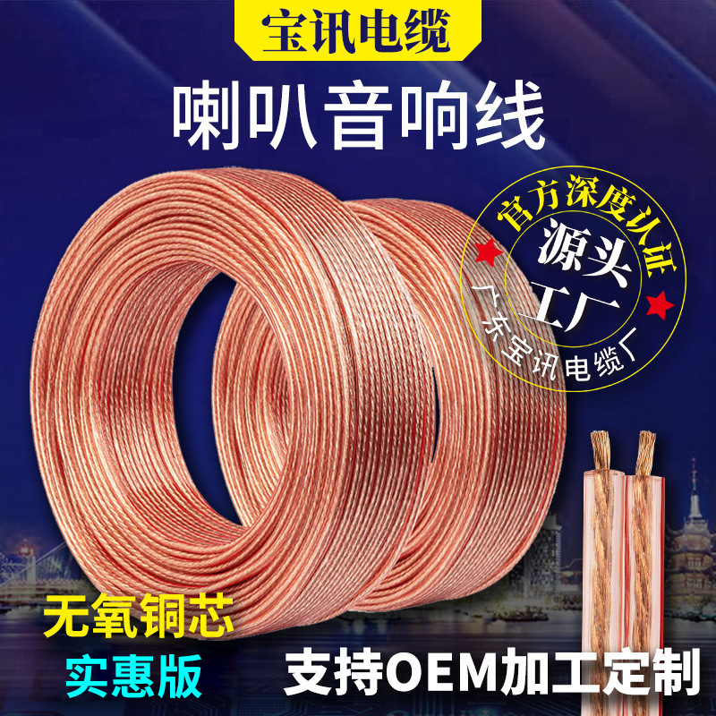 宝讯双芯电缆音箱线100米音响线OFC光纤高频头音频线铜芯喇叭线