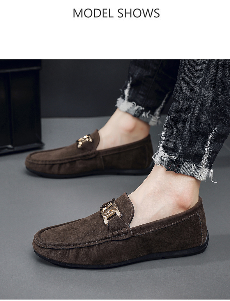 New frosted suede lazy man slip-on small leather shoes loafer driving shoes man_voghion.com