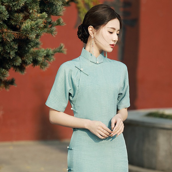 Spring summer green retro cheongsam