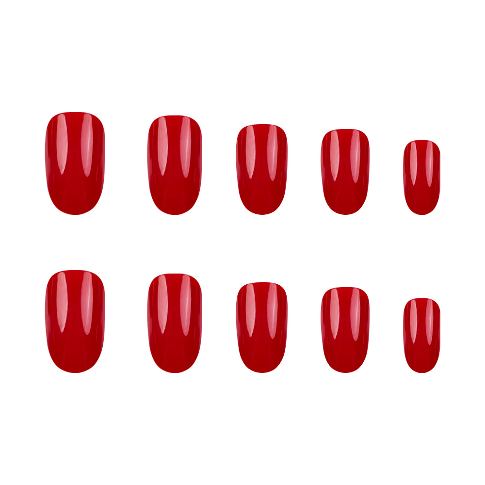 Comercio exterior venta más simple color sólido manicure color rojo brillante temperamento desgaste de uñas 24 piezas de parche de uñas falsas image 5