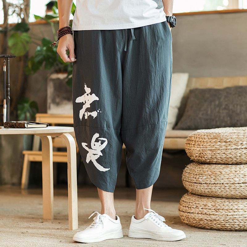 Pantalones cortos de lino de verano Pantalones de moda sueltos más tamaño pantalones cortos pantalones de playa pantalones de pierna ancha pantalones de linterna pantalones cortos