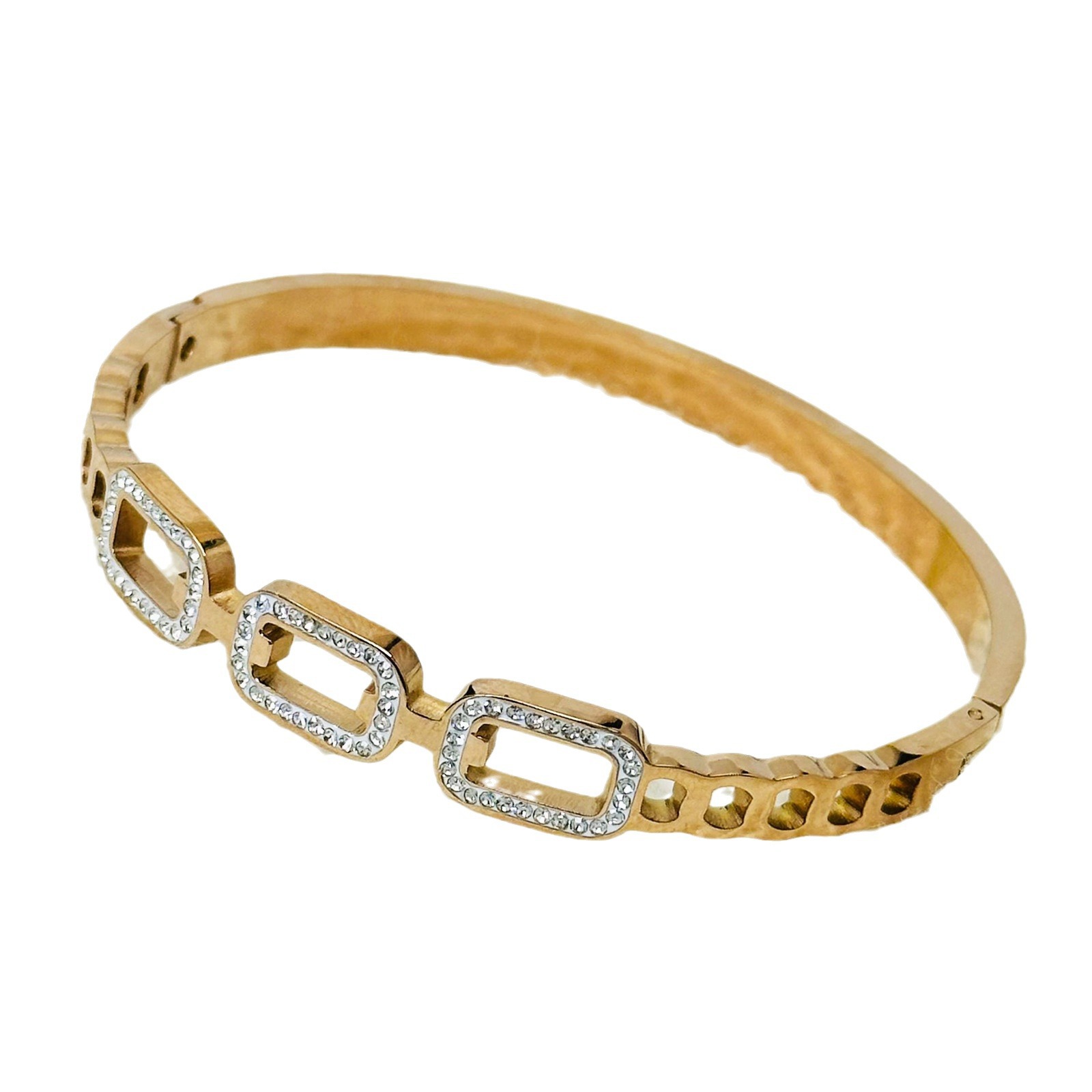 La casa tiene un diamante brillante de la mina lujoso ligero estilo Xyin transfronterizo no se desvanece pulsera de oro para mujeres simple pulsera de acero titanio
