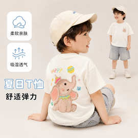 新款儿童纯棉短袖t恤夏季男女童卡通小象印花韩版圆领打底衫上衣