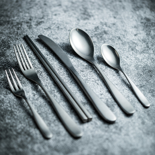 Crescent Series Retro Old Stainless Steel Western-style Knives, Forks and Spoons Snowflake Frosted Texture Frosted Dessert Spoons and Chopsticks