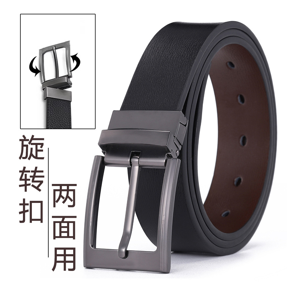 Cross-Border Rotating Pin Buckle Men's Business Belt Genuine Leather Soft Belt Double-Sided Casual Versatile Exquisite Belt Wholesale