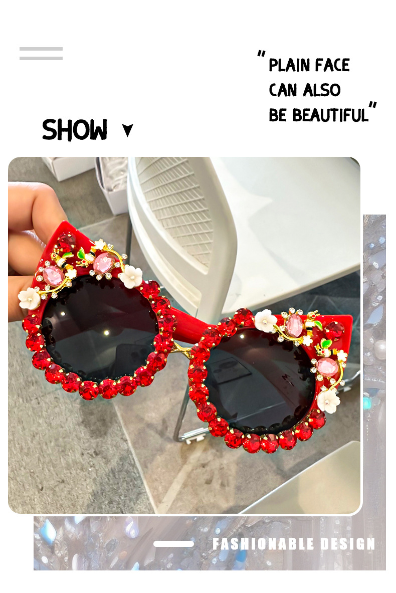 Cat Eye Sunglasses For Women Retro Large Frame Diamond Embellished_voghion.com