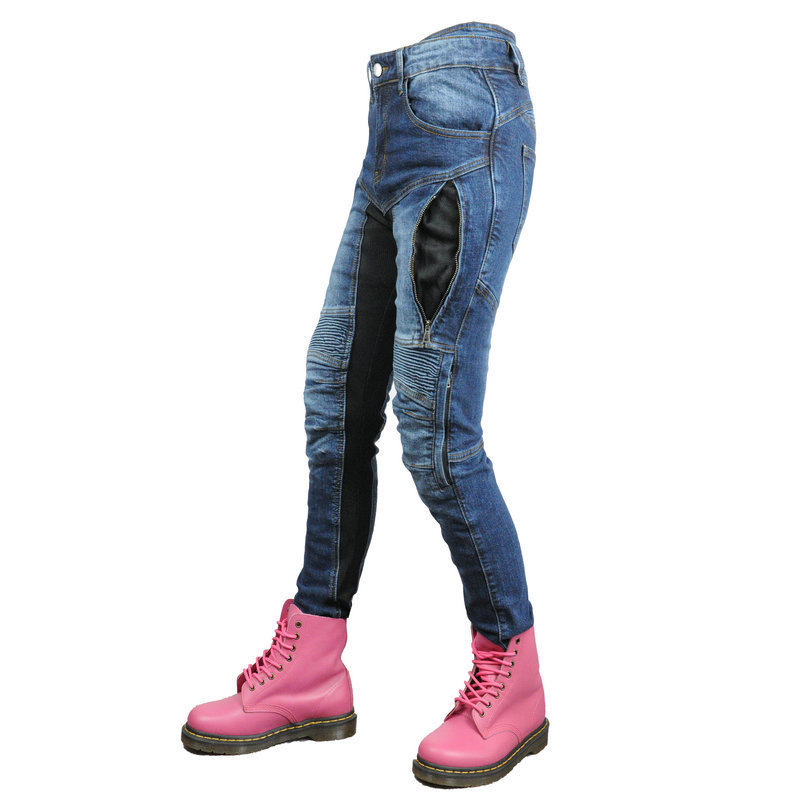 VOLERO motocicleta jeans Mujer verano malla transpirable de alta cintura motocicleta pantalones de montar Kevlar alargado equipo de protección