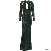 Formal Dress Women Sexy High-Neck Bling Sequin Evening Gowns