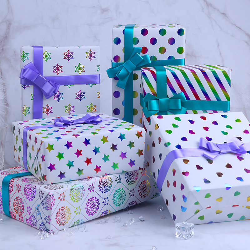 Papel de Regalo de 520 Colores con Estampado en Caliente, Papel de Envolver para Regalos Navideños, Fabricante al por Mayor, Caja de Regalo para Cumpleaños y Día de San Valentín