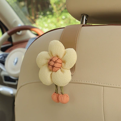 seat cup holder for women — Car cup holder/beverage holder - light-yellow-sunflower-khaki-leather-hook-single