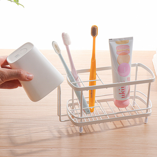 Desktop toothbrush and toothpaste holder without installation bathroom mouthwash cup storage rack Nordic white drainage multi-hole toothbrush holder