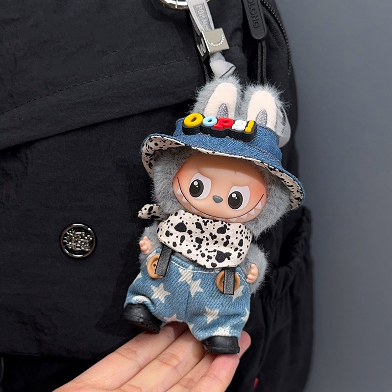 Labubu 4.0 Doll Clothes 10cm Doll Clothes Fourth Generation Mini Doll Secret Code New Strap Hat Set