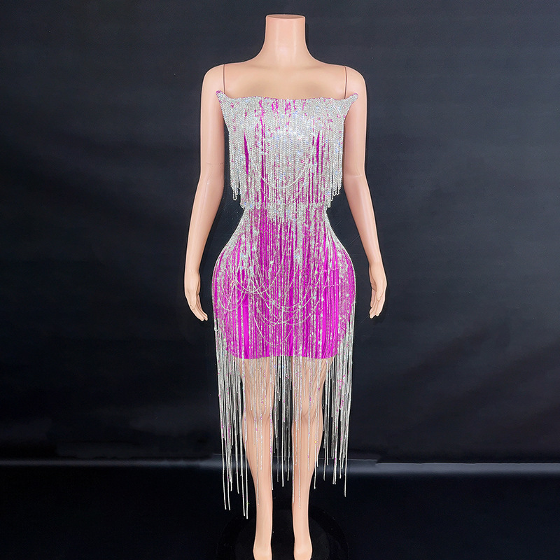 2024 New Summer Various Colors Strapless Tassel Elegant High-End Ballroom Latin Dance Casual Dress