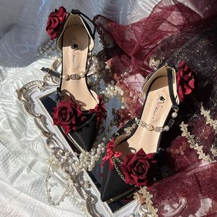 Jieyou Original Lolita Handmade Lo18-Year-Old Coming-Of-Age Gift Rose Year Pointed High-Heeled Wedding Tea Party