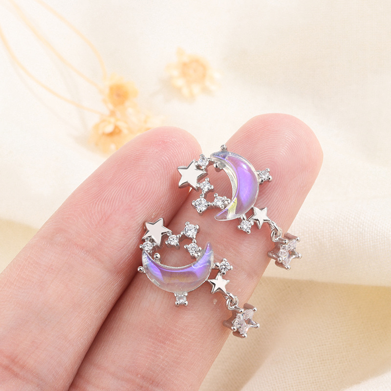 Fashion Star Moon Copper Plating Zircon Drop Earrings 1 Pair