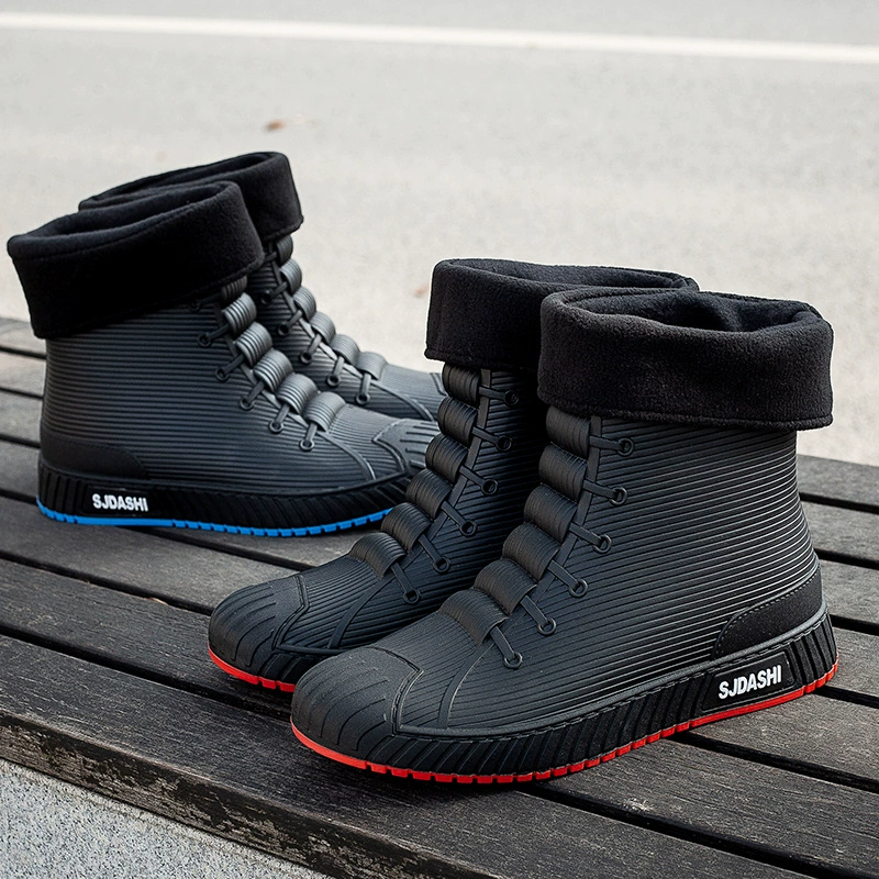 2023 минималистичные деловые мужские дождевые туфли на открытом воздухе дождевые резиновые туфли низкая труба хлопок теплые мужские дождевые туфли