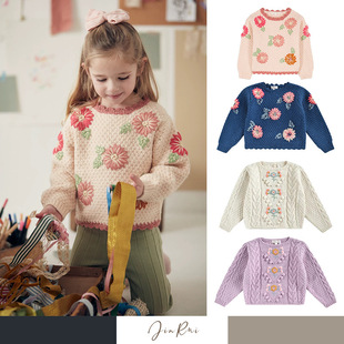 Flower Pullover Sweater Children's Flower Wool Blended Thick Children's Handmade Embroidered Hook Pullover Sweater Women's JR