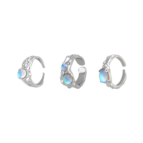 Opal Moonstone Couple Open Ring for Women Summer Instagram Trendy Minority Design Light Luxury Index Finger Ring High-End Ring