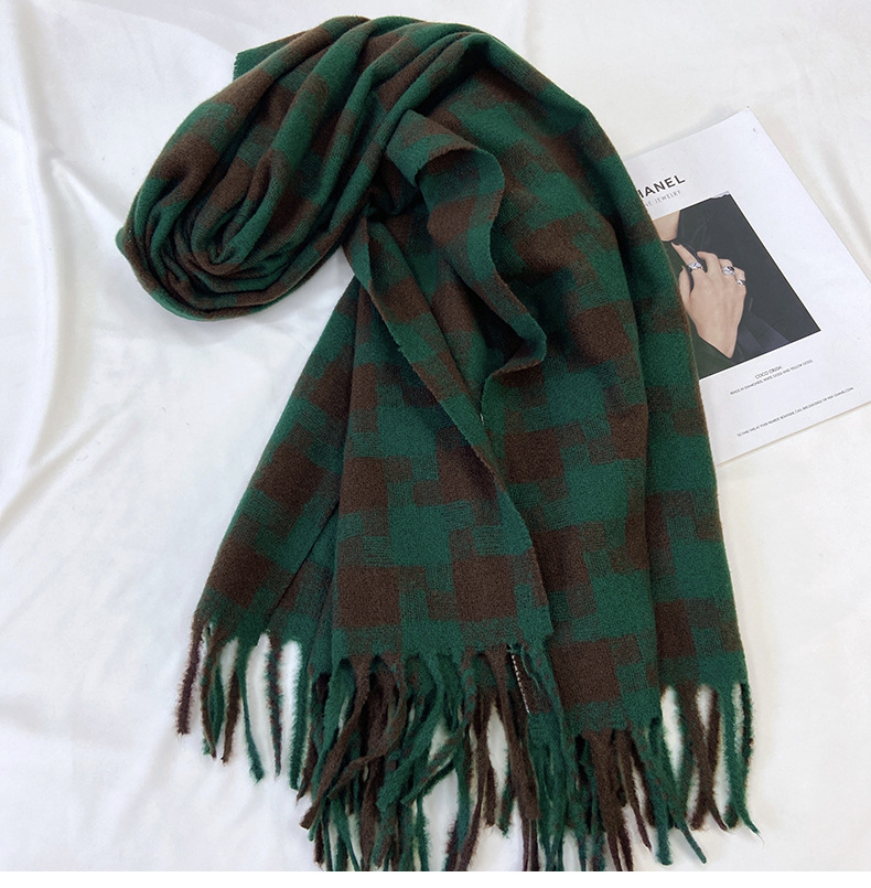 Kariert Schal Mit Fransen Für Damen Für Herbst Und Winter_voghion.com