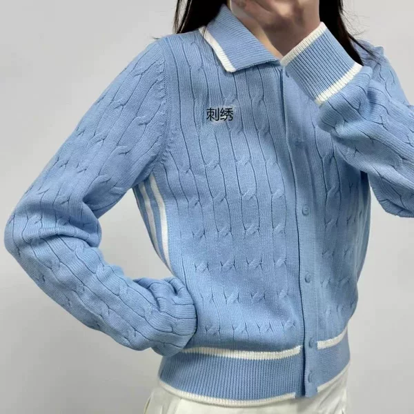 New autumn and winter women's classic warm lapel jacket, classic striped knitted cardigan sweater, slimming and versatile