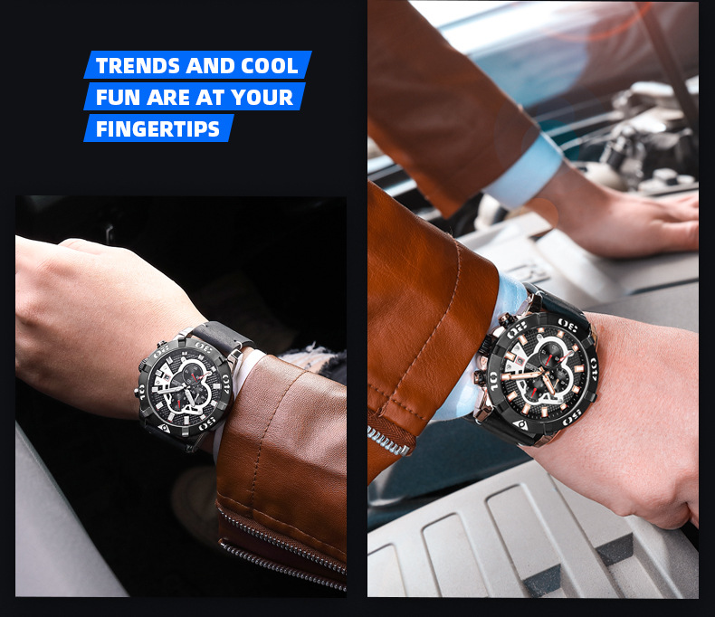 Orologio sportivo da uomo MEGIR con cronografo, impermeabile, luminoso, datario, resistenza all'acqua fino a 30 m, fibbia in acciaio inossidabile, vetro minerale_voghion.com