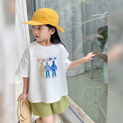 2023年女童短袖儿童韩版中小童重工水钻T恤卡通打底衫宝宝上衣