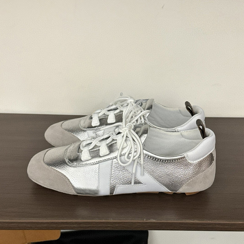 European High Version Women's Shoes 2025 New Retro Square Toe Lace-Up Genuine Leather Color Matching Flats Casual German Training Tennis Shoes