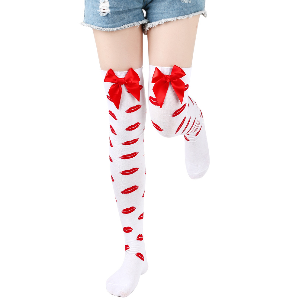 Bekleidungszubehör rote Lippen Liebe Valentinstag Dating Strümpfe Dating Party Overknee-Socken süße Schleife lange Socken_voghion.com