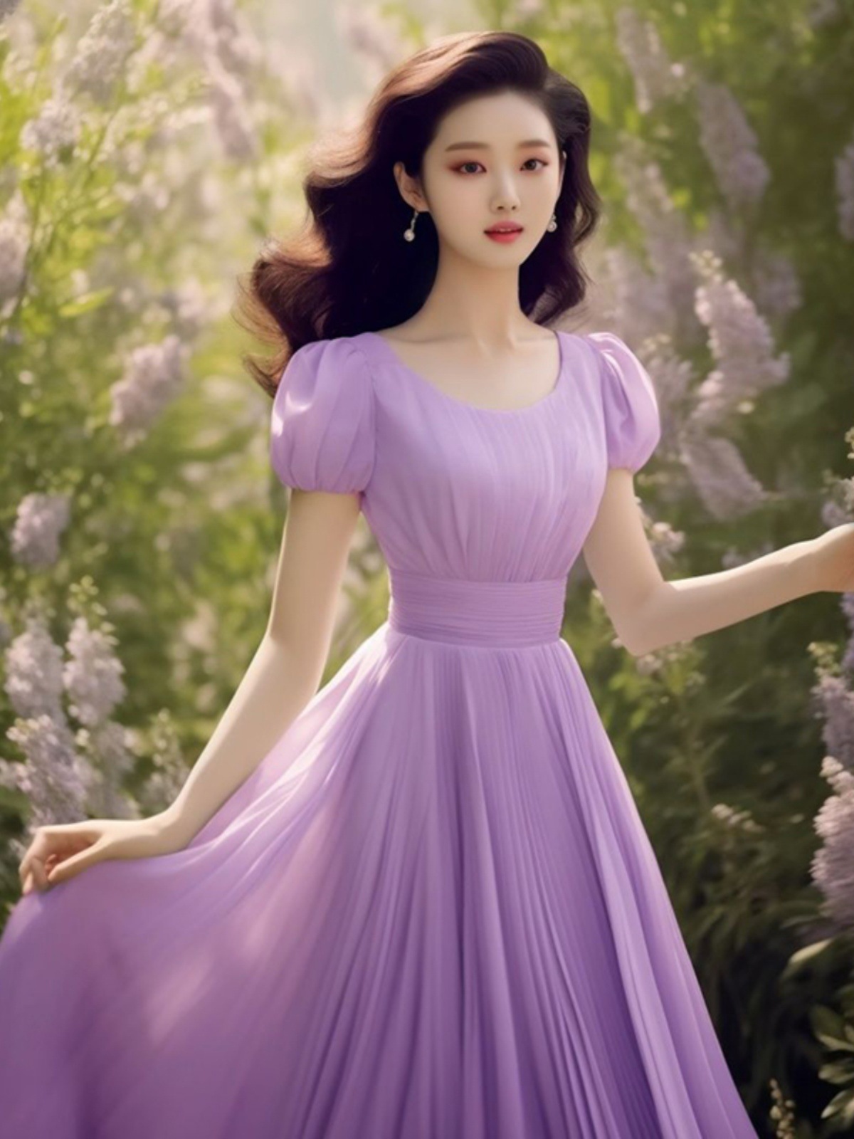 Váy suông nữ midi dáng quả lê màu tím — Màu tím chi tiết 3