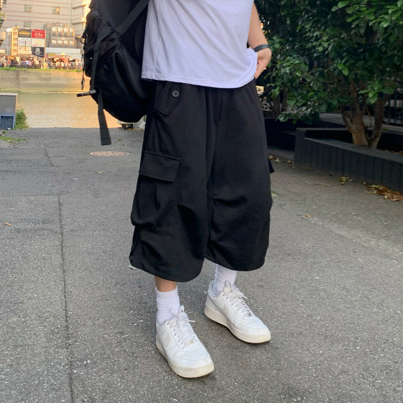 BJ casual stylish workwear wide-leg cropped pants for men, summer loose-fitting casual over-the-knee shorts, Korean-style commuter wear