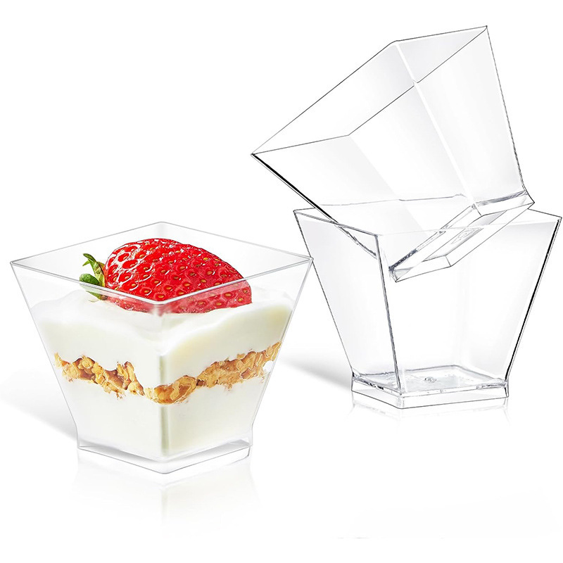 ムースカップデザートテーブルプリンカップ使い捨てプラスチック透明カップ正方形ミニ蓋付きクリエイティブボックス|undefined