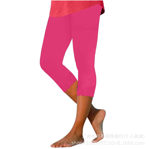 Summer European and American 7/8 Length Leggings Tight Women's Yoga Wave Pants Ankle Commuting Show Legs
