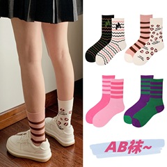 Original Left and Right AB Socks Dopamine Women's Socks Minimalist Striped Asymmetric Mandarin Collar Socks Instagram Trendy