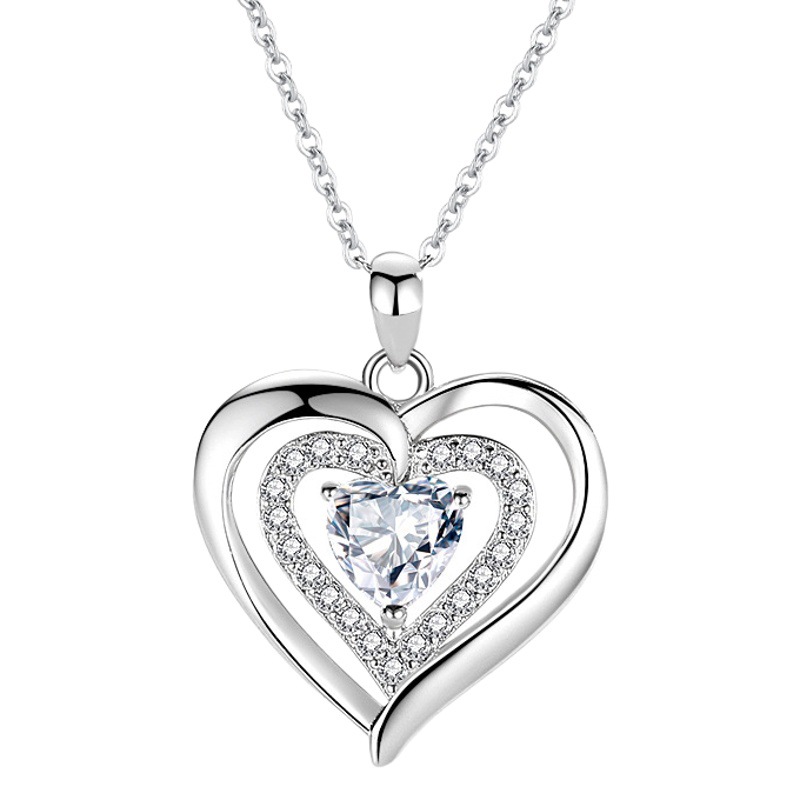 Nueva s925 Collar de plata europea y americana transfronteriza Amazon joyería moda diseño colgante melocotón corazón collar femenino