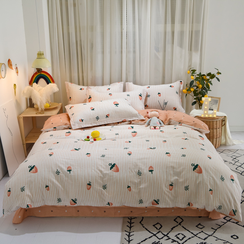 Small Fresh Bed Four-piece Set Pure Cotton Jet Printing AB Edition Cotton Bed Sheet Quilt Cover Bedding Three-piece Set