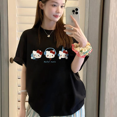 黑色短袖t恤女 卡通凯蒂猫咪kitty夏季新款宽松上衣休闲流行爆款
