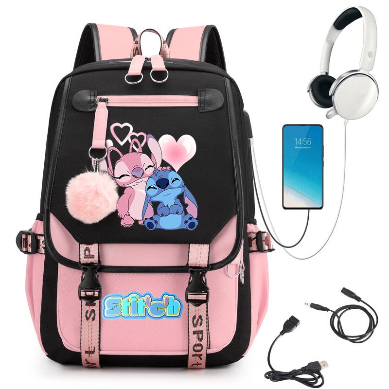 Stitch Stitch linda escuela de escuela secundaria impresa mochila escolar con interfaz USB 0516 envío transfronterizo