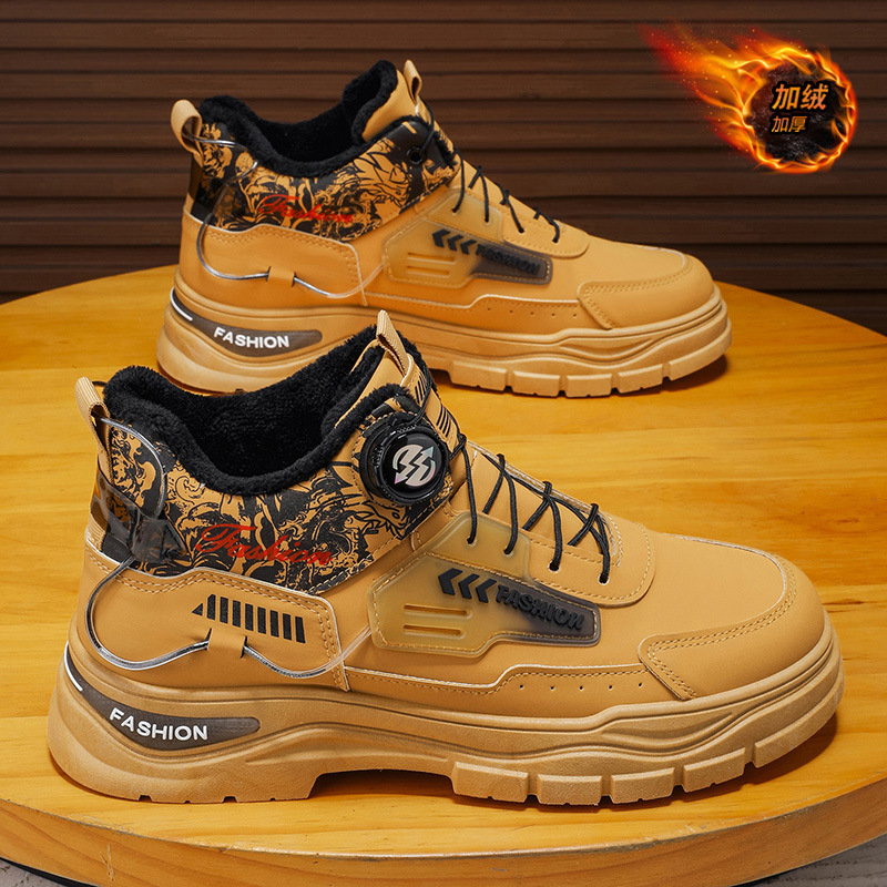 2025 zapatos de invierno impermeables, desgaste, antideslizantes, suela gruesa, zapatos de herramienta de lana gruesa, botones rotativos, botas Martin