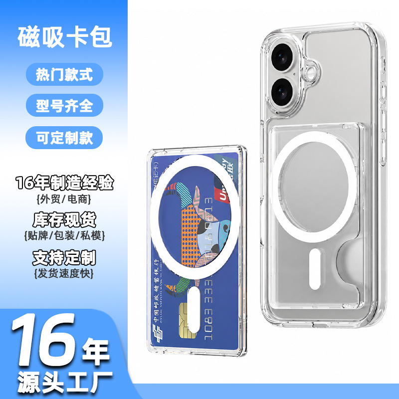 Transparent Side-Push Magnetic Card Holder Suitable for Mobile Phone Cases, Dual-Card Storage Pouch, Card Sleeve, Pc Case, Source Manufacturer of Transparent Card Holders