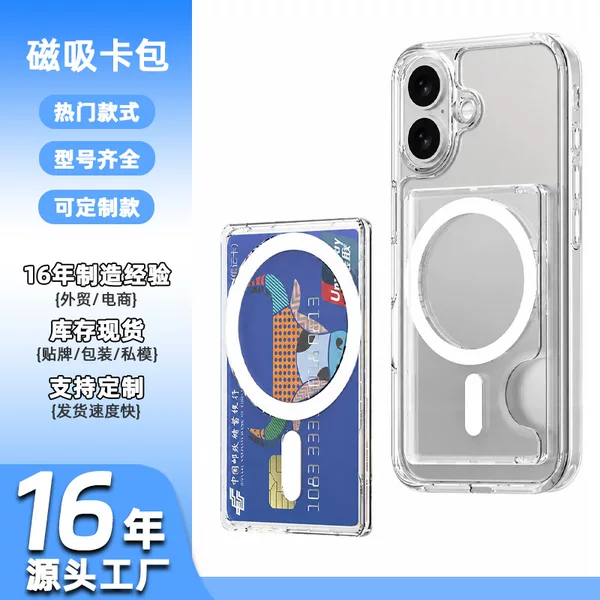 Transparent Side-Push Magnetic Card Holder Suitable for Mobile Phone Cases, Dual-Card Storage Pouch, Card Sleeve, Pc Case, Source Manufacturer of Transparent Card Holders
